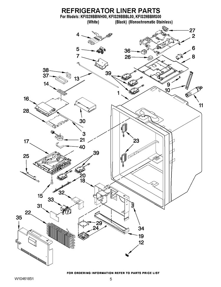 REFRIGERATOR LINER PARTS Diagram and Parts List for KFIS29BBBL00  KitchenAid Refrigerator