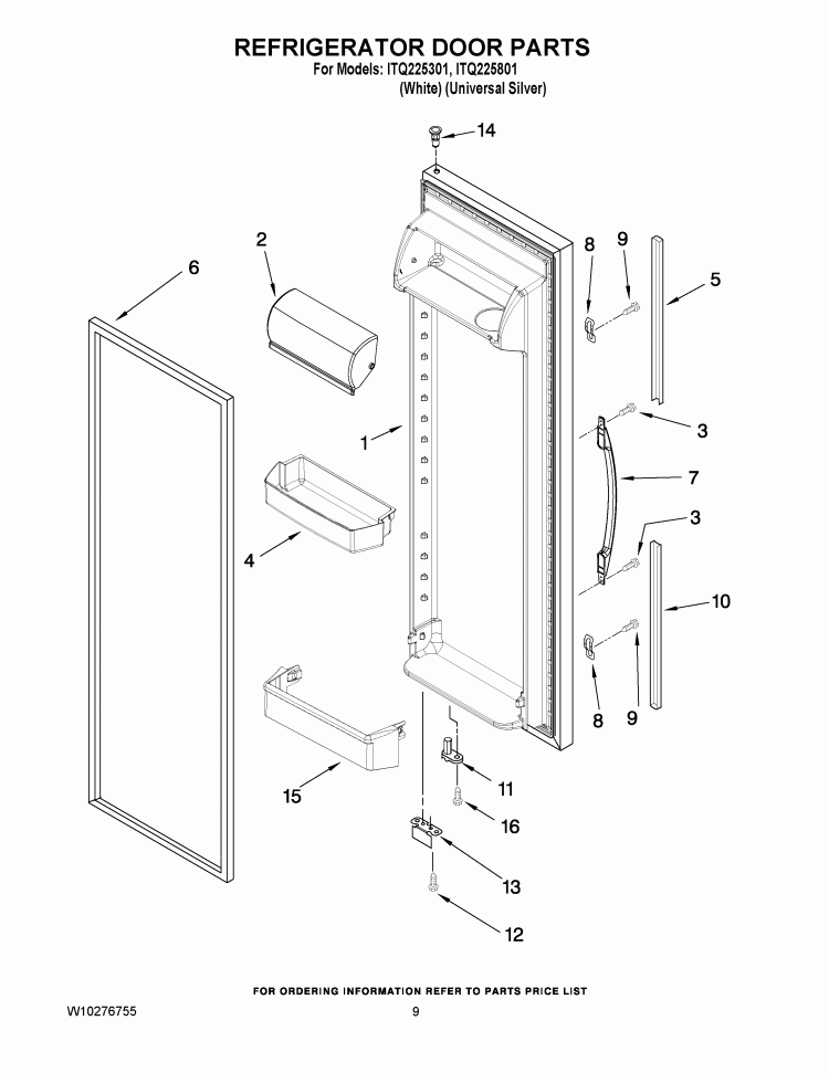 REFRIGERATOR DOOR PARTS Diagram and Parts List for ITQ225301  Inglis Refrigerator