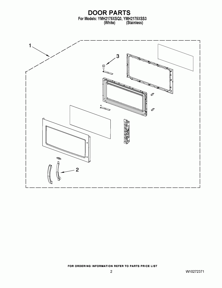 DOOR PARTS Diagram and Parts List for YMH2175XSS3  Whirlpool Microwave