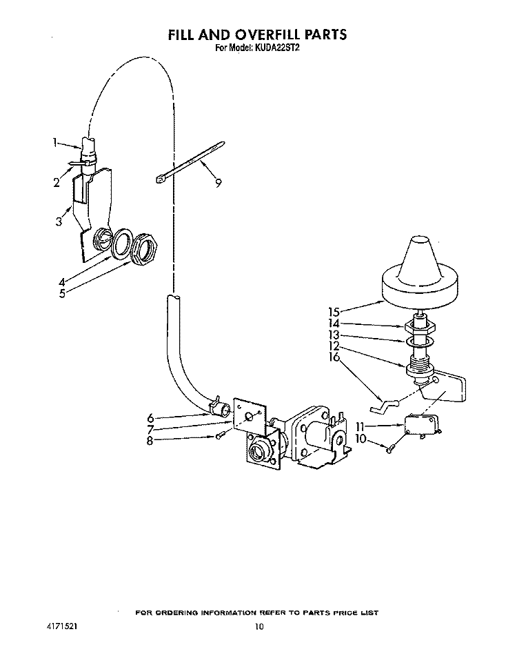 FILL AND OVERFILL Diagram and Parts List for KUDA22ST2  KitchenAid Dishwasher