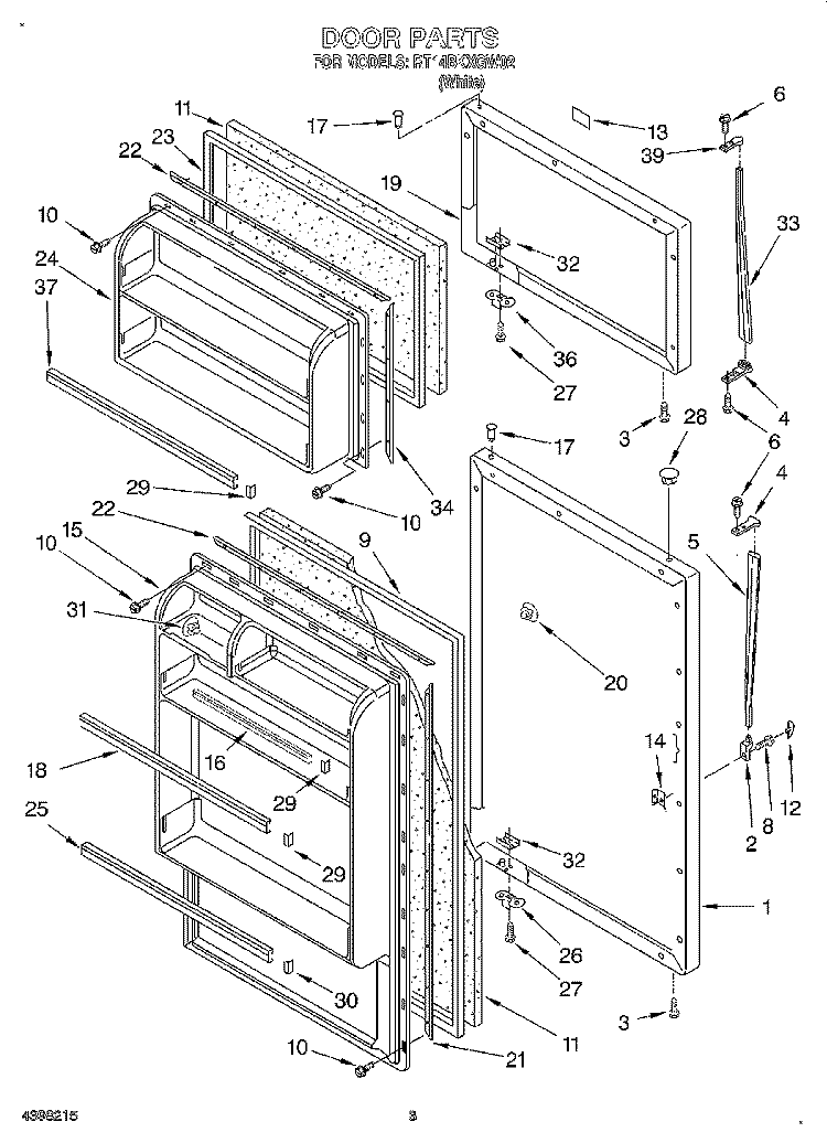 DOOR Diagram and Parts List for RT14BKXGW02  Roper Refrigerator