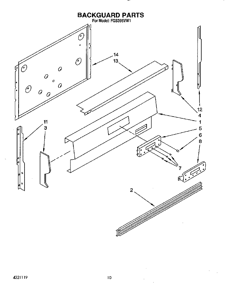 BACKGUARD Diagram and Parts List for FGS395VL1  Whirlpool Range