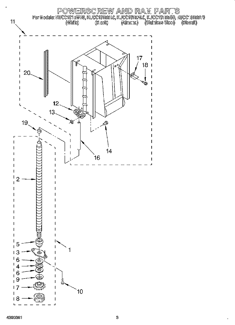 POWERSCREW AND RAM Diagram and Parts List for KUCC151EBT0  KitchenAid Trash Compactor