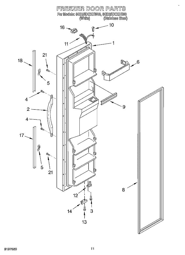 FREEZER DOOR Diagram and Parts List for 6GD25DCXHS00  Whirlpool Refrigerator