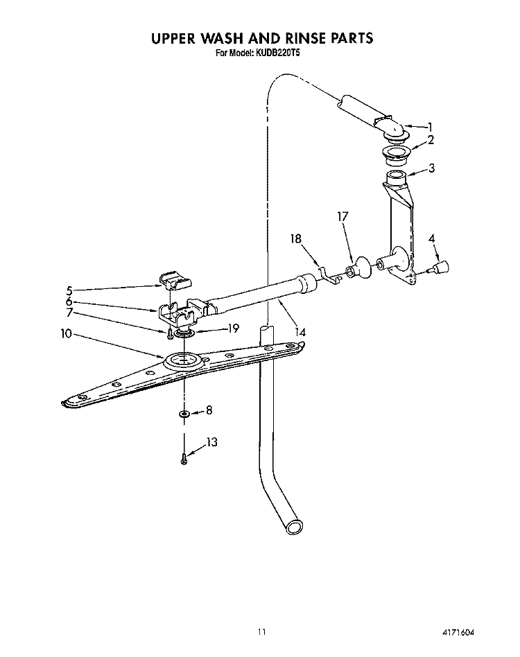 UPPERWASH AND RINSE Diagram and Parts List for KUDB220T5  KitchenAid Dishwasher