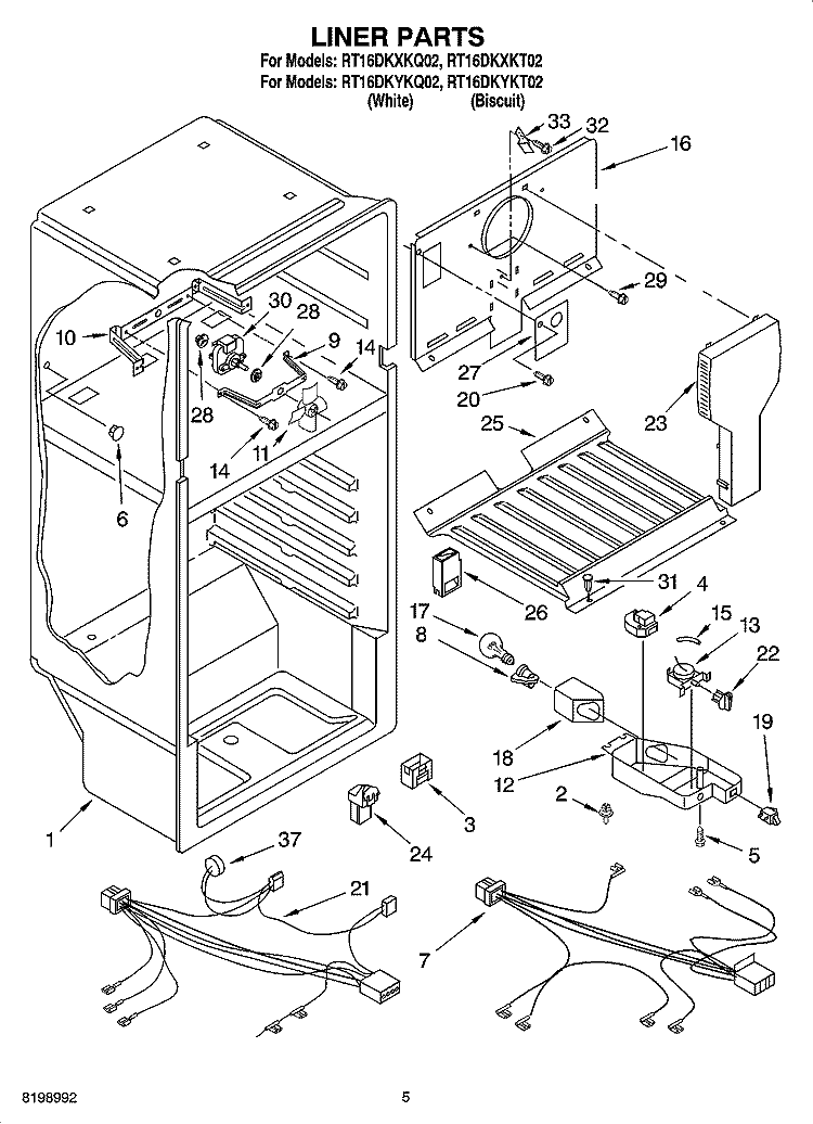 LINER PARTS Diagram and Parts List for RT16DKXKT02  Roper Refrigerator