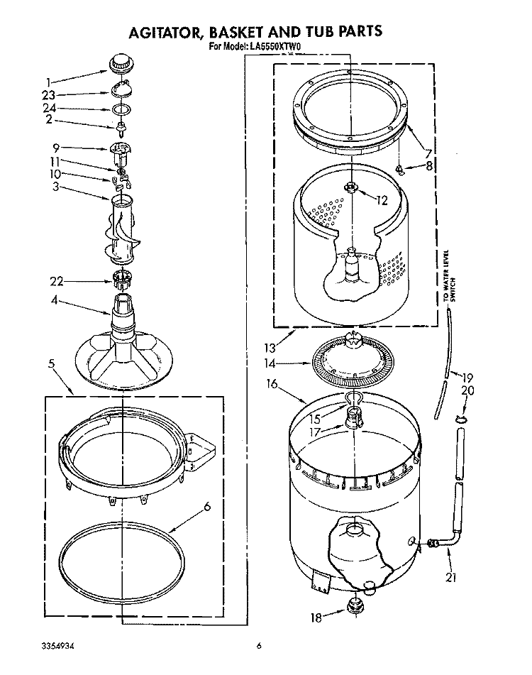 AGITATOR, BASKET AND TUB Diagram and Parts List for LA5550XTG0  Whirlpool Washer