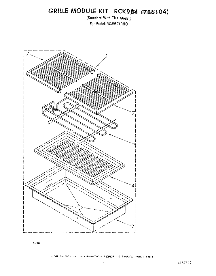 GRILL KIT RCK984 Diagram and Parts List for RC8950XRH0  Whirlpool Cooktop