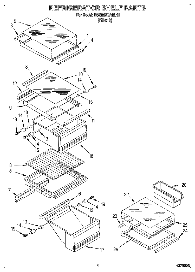 REFRIGERATOR SHELF Diagram and Parts List for KSRB25QABL10  KitchenAid Refrigerator
