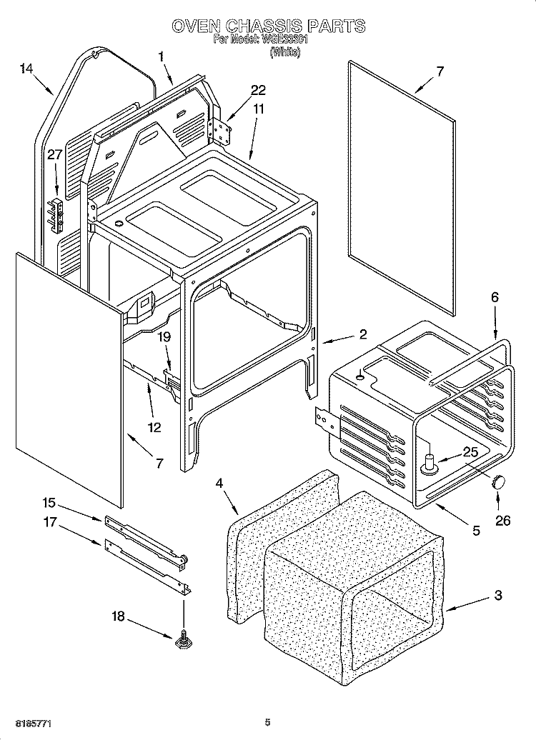 OVEN CHASSIS PARTS Diagram and Parts List for WGE33301  Whirlpool Range