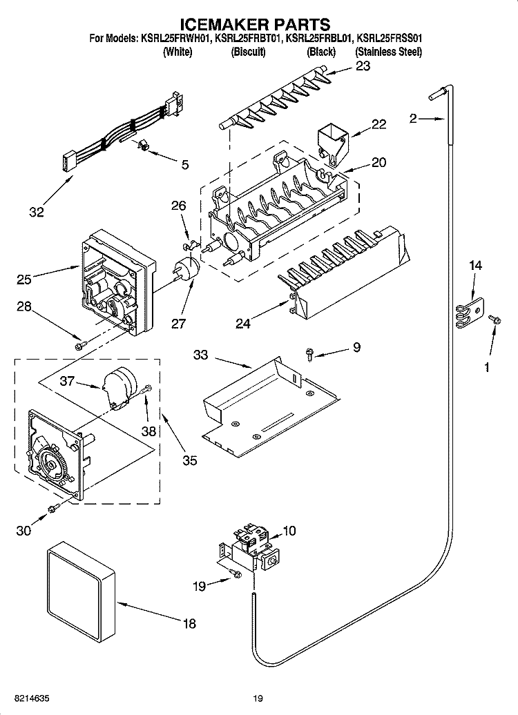 ICEMAKER PARTS, OPTIONAL PARTS Diagram and Parts List for KSRL25FRBL01  KitchenAid Refrigerator