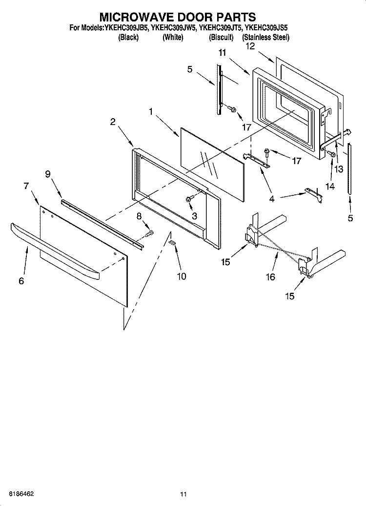 MICROWAVE DOOR PARTS, OPTIONAL PARTS Diagram and Parts List for YKEHC309JB5  KitchenAid Microwave Oven Combo