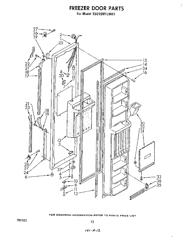 FREEZER DOOR Diagram and Parts List for ED25SM1LWR1  Whirlpool Refrigerator