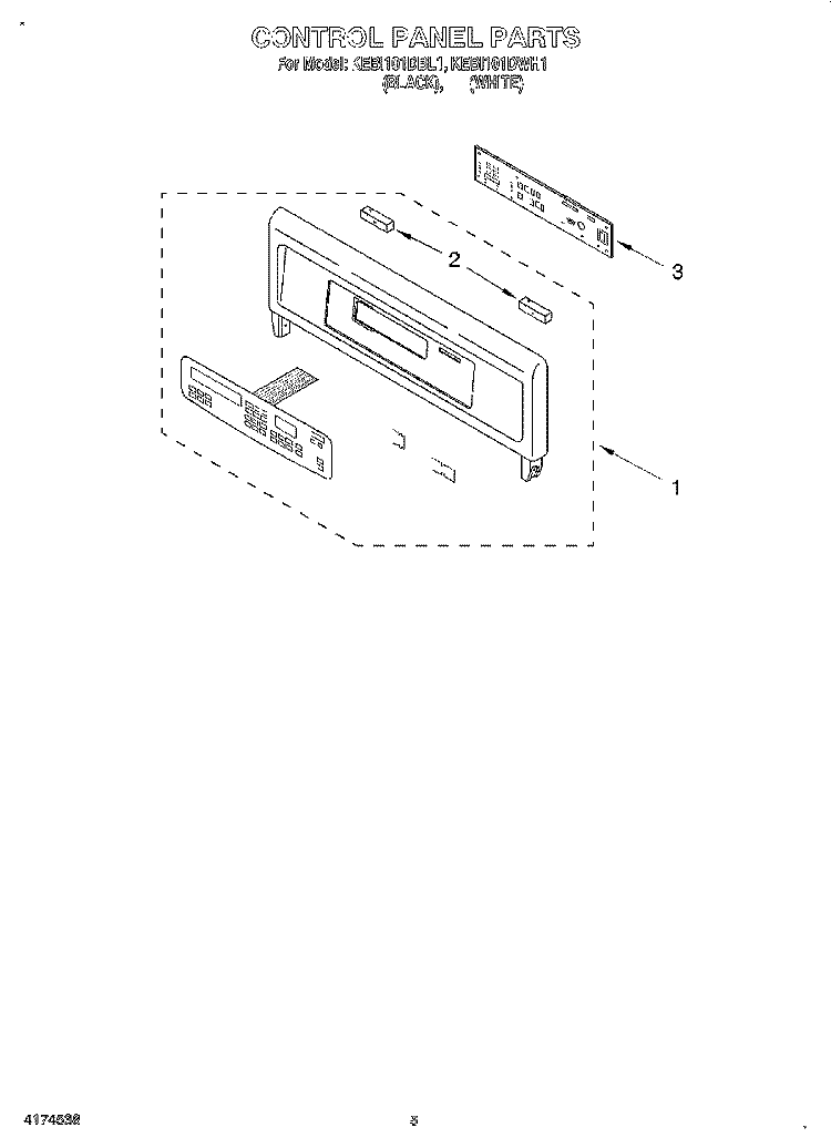 CONTROL PANEL, LITERATURE Diagram and Parts List for KEBI101DWH1  KitchenAid Wall Oven