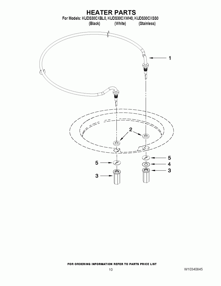 HEATER PARTS Diagram and Parts List for KUDS30CXWH0  KitchenAid Dishwasher