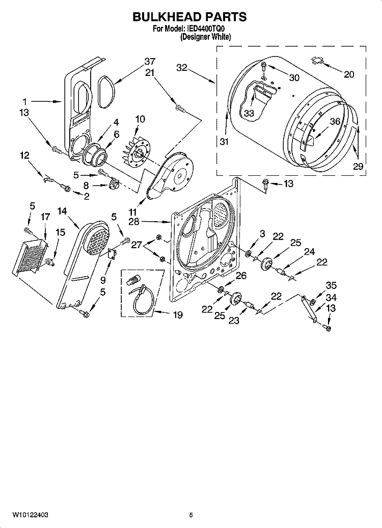 BULKHEAD PARTS, OPTIONAL PARTS (NOT INCLUDED) Diagram and Parts List for IED4400TQ0  Inglis Dryer