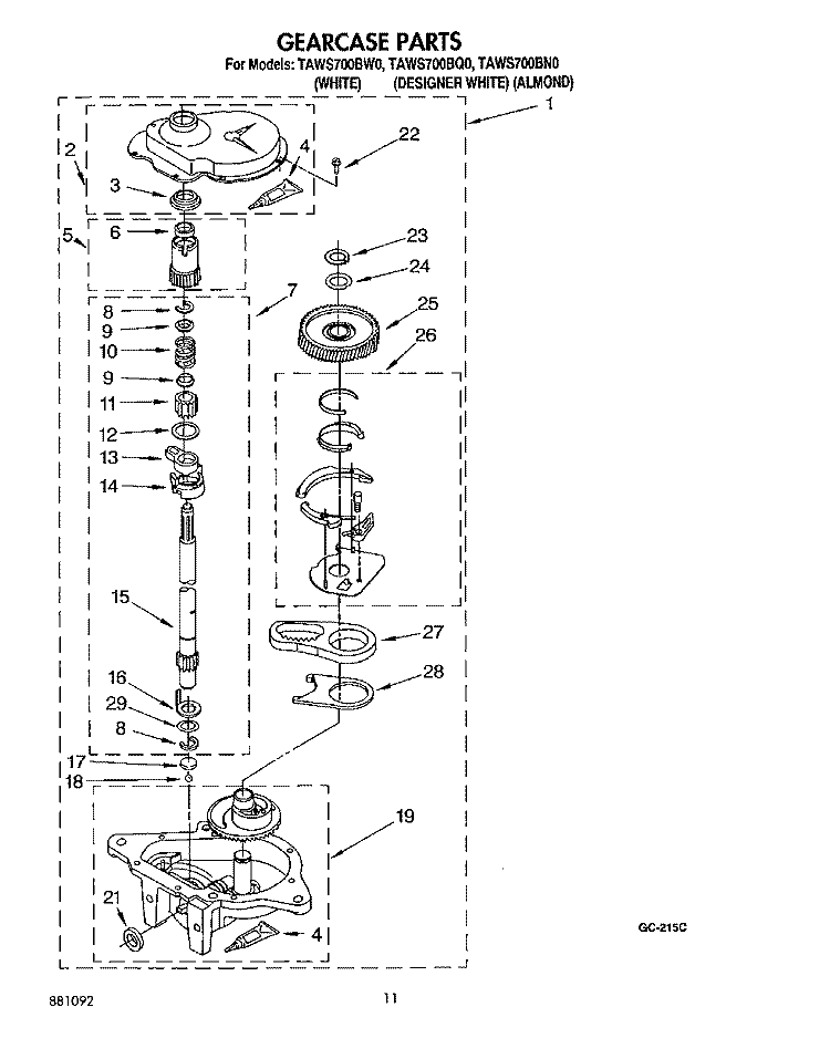 GEARCASE Diagram and Parts List for TAWS700BQ0  Estate Washer