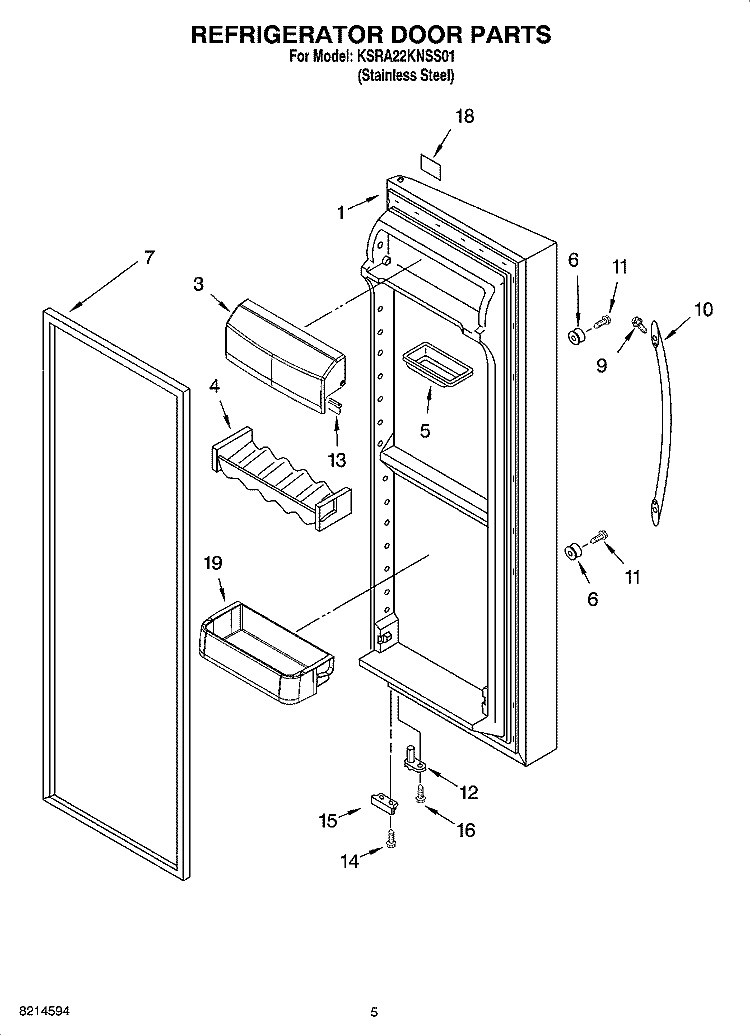 REFRIGERATOR DOOR PARTS Diagram and Parts List for KSRA22KNSS01  KitchenAid Refrigerator