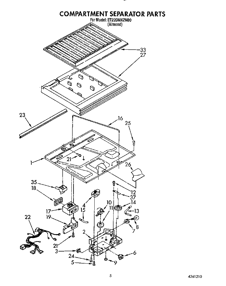 COMPARTMENT SEPARATOR Diagram and Parts List for ET22DMXZN00  Whirlpool Refrigerator
