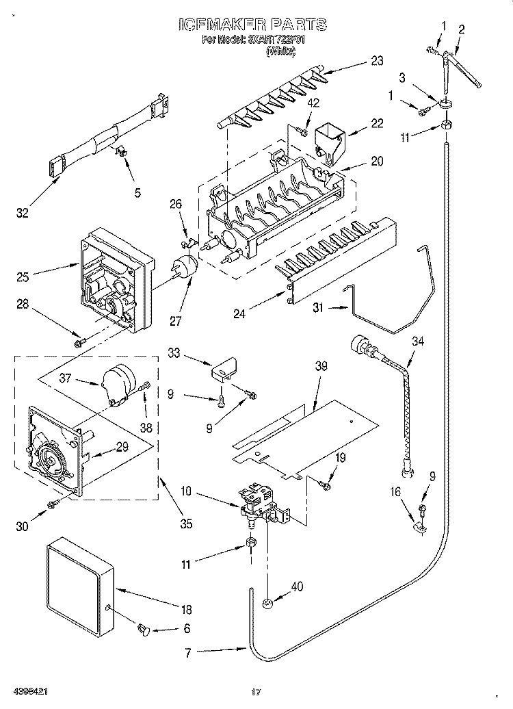 ICE MAKER Diagram and Parts List for 3XART722F01  Whirlpool Refrigerator