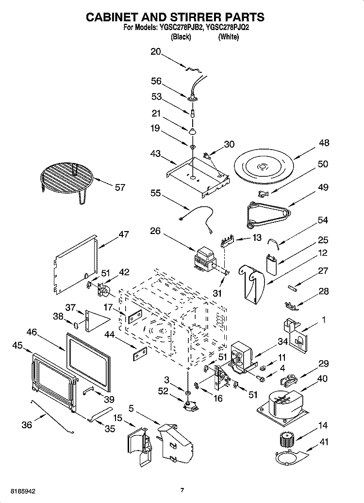 CABINET AND STIRRER PARTS Diagram and Parts List for YGSC278PJQ2  Whirlpool Microwave Oven Combo