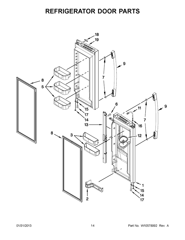 REFRIGERATOR DOOR PARTS Diagram and Parts List for GZ25FSRXYY6  Whirlpool Refrigerator