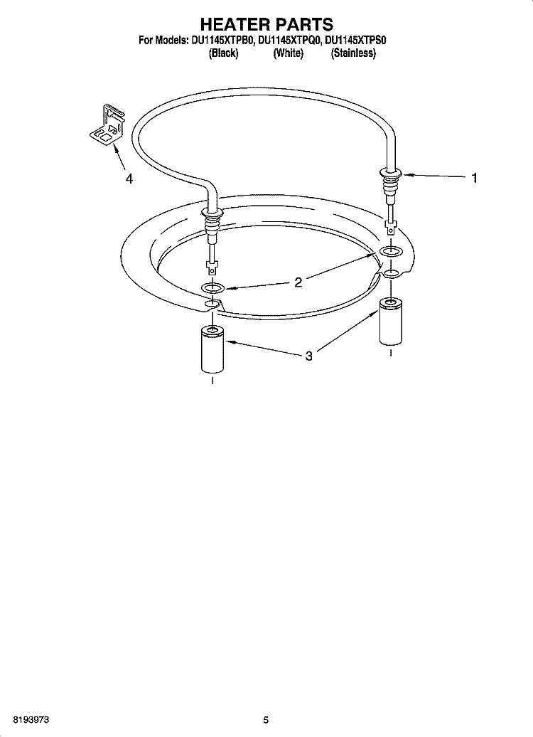HEATER PARTS Diagram and Parts List for DU1145XTPS0  Whirlpool Dishwasher