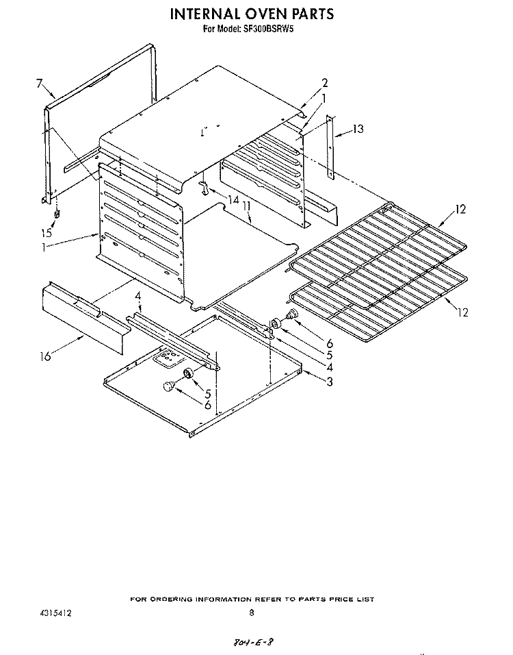 INTERNAL OVEN Diagram and Parts List for SF300BSRW5  Whirlpool Range