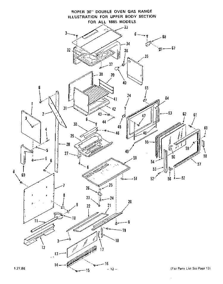 UPPER BODY Diagram and Parts List for 1885W1A  Roper Range