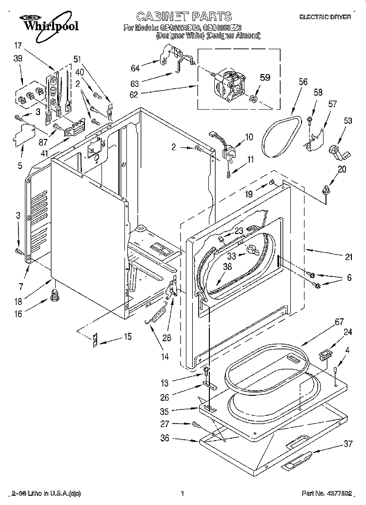 SECTION Diagram and Parts List for GEQ8858EQ0  Whirlpool Dryer