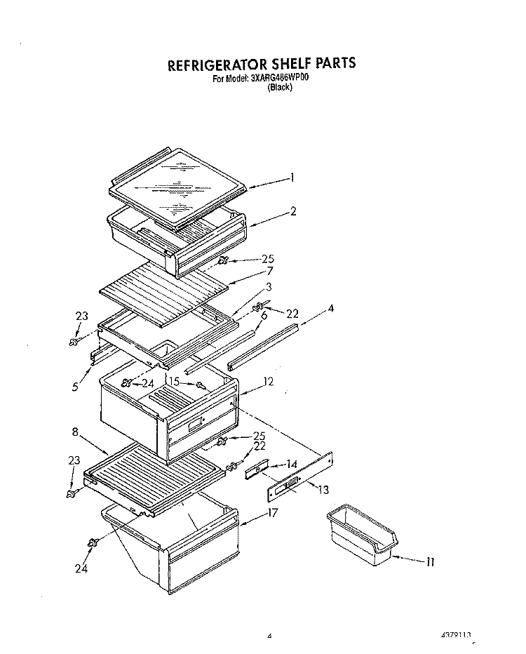 REFRIGERATOR SHELF Diagram and Parts List for 3XARG486WP00  Whirlpool Refrigerator