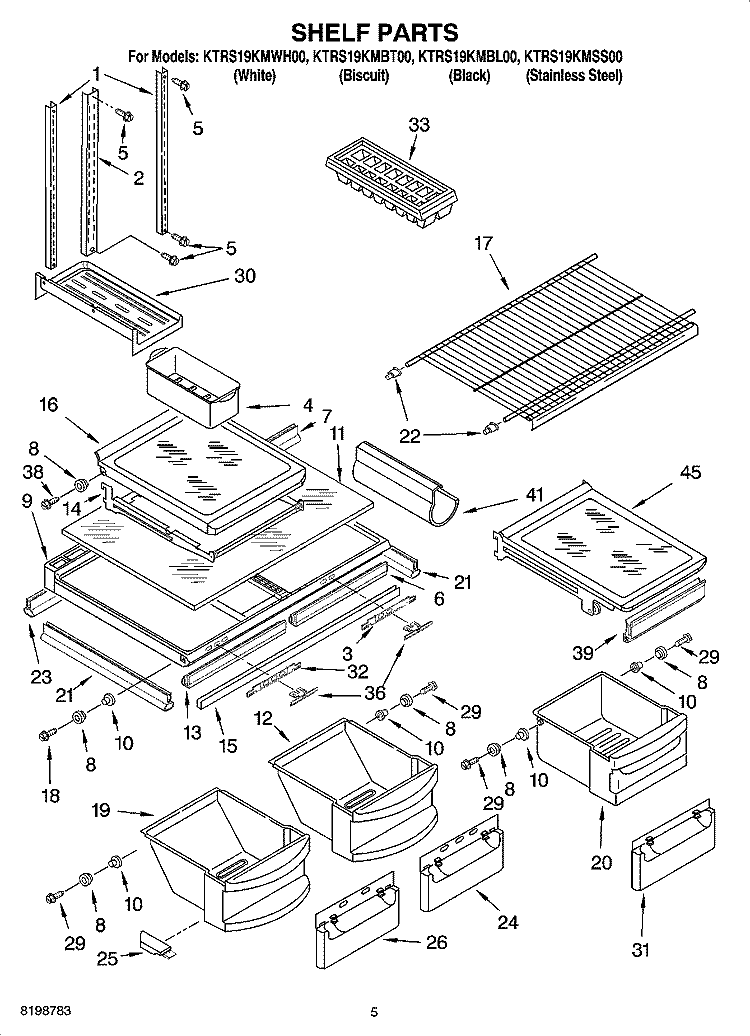 SHELF PARTS Diagram and Parts List for KTRS19KMSS00  KitchenAid Refrigerator