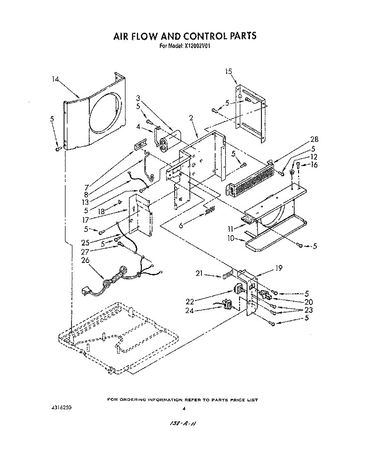 AIR FLOW AND CONTROL Diagram and Parts List for X12002V01  Roper Air Conditioner