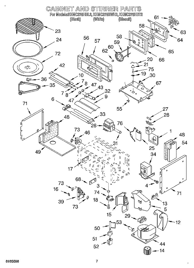 CABINET AND STIRRER Diagram and Parts List for KEMC378HBL2  KitchenAid Microwave Oven Combo