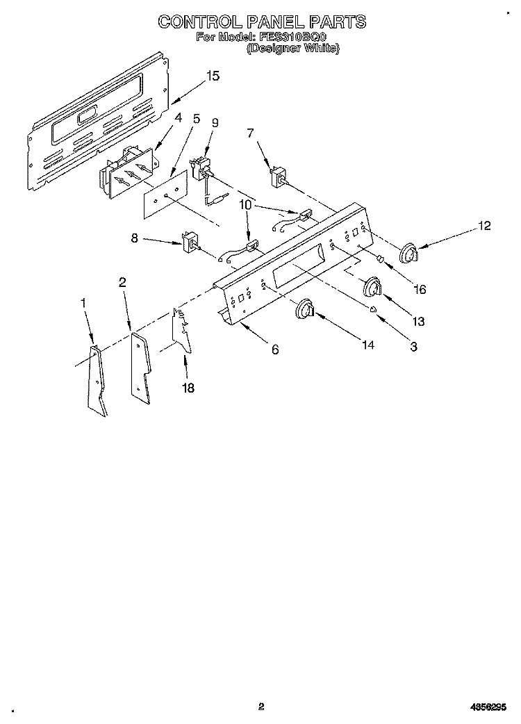 CONTROL PANEL Diagram and Parts List for FES310BQ0  Roper Range