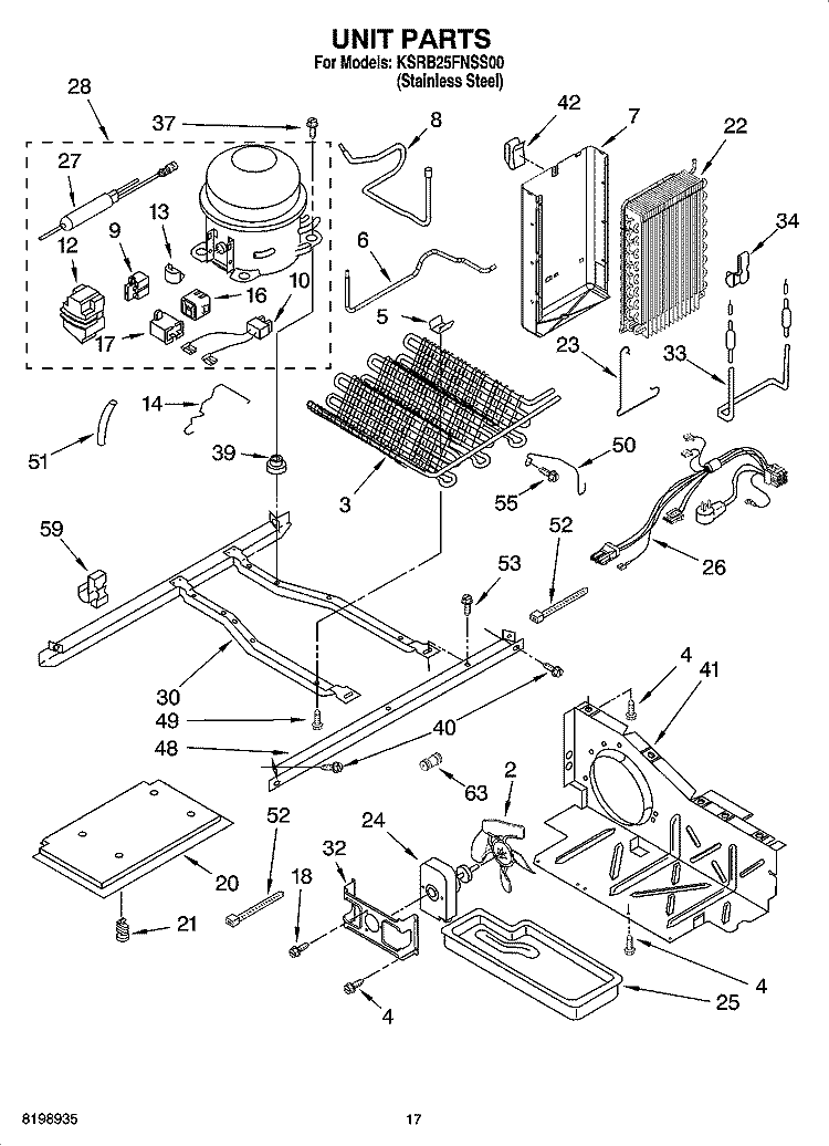 UNIT PARTS Diagram and Parts List for KSRB25FNSS00  KitchenAid Refrigerator
