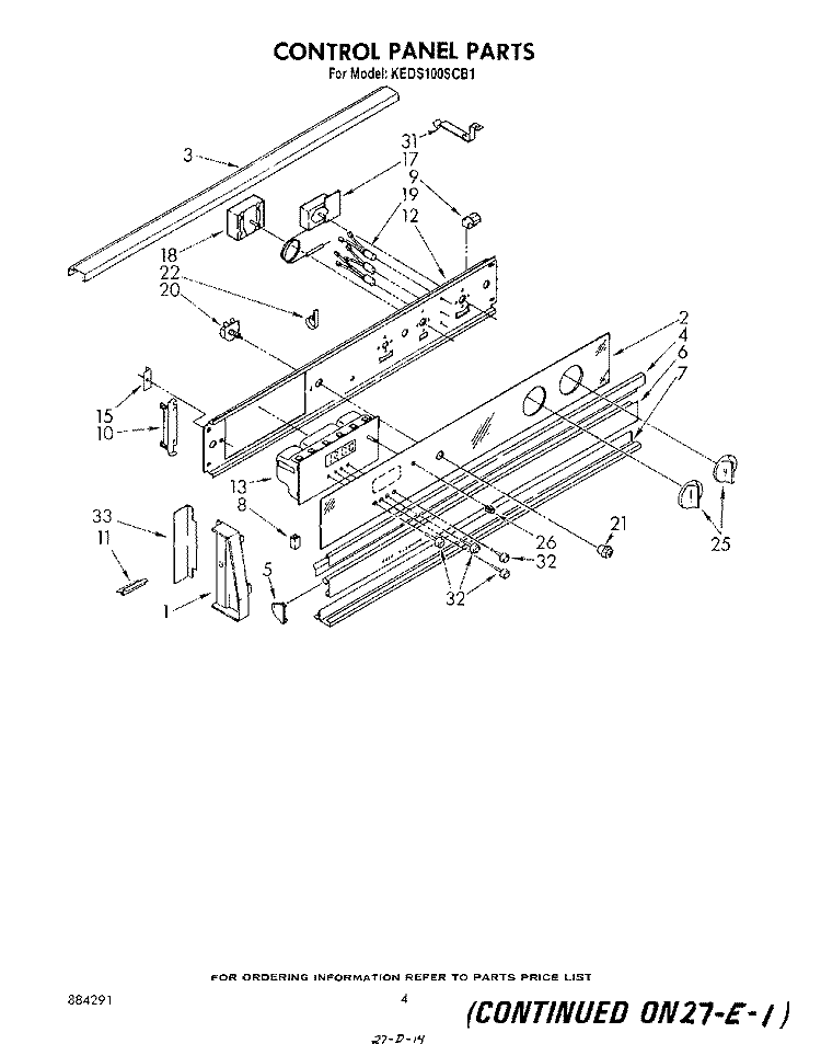 CONTROL PANEL Diagram and Parts List for KEDS100SCB1  KitchenAid Range