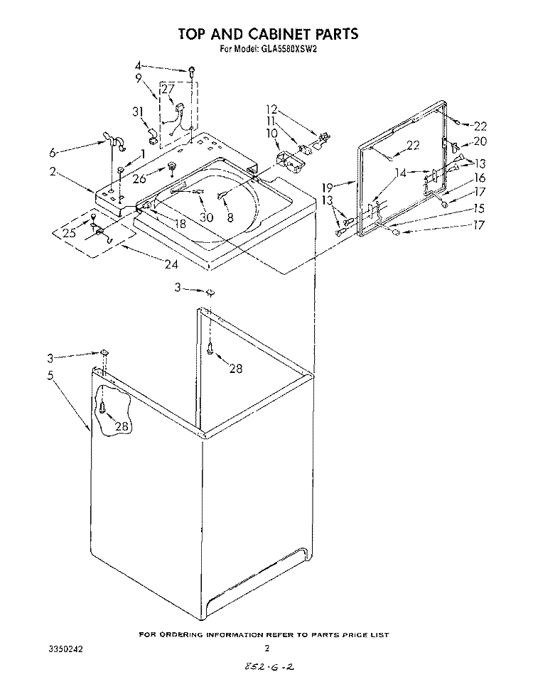 TOP AND CABINET , LITERATURE AND OPTIONAL Diagram and Parts List for GLA5580XSW2  Whirlpool Washer