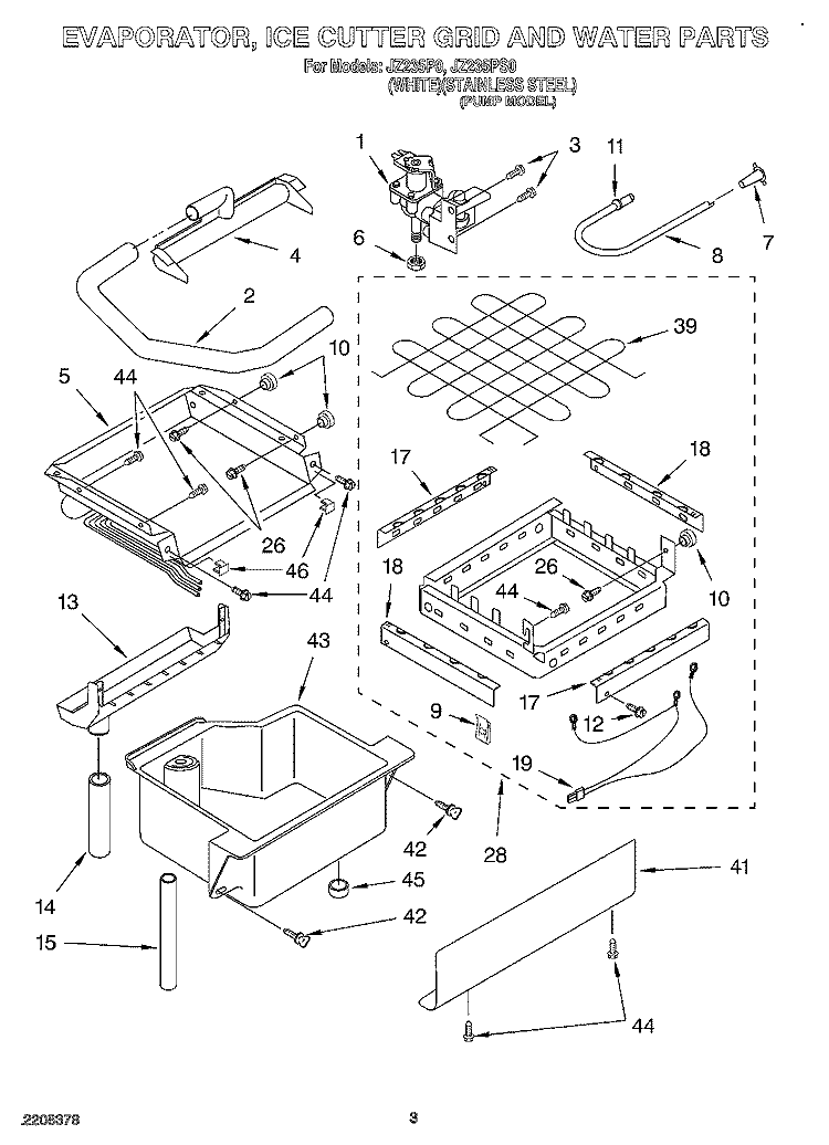 EVAPORATOR, ICE CUTTER GRID AND WATER Diagram and Parts List for JZ235P0  Whirlpool Ice Maker