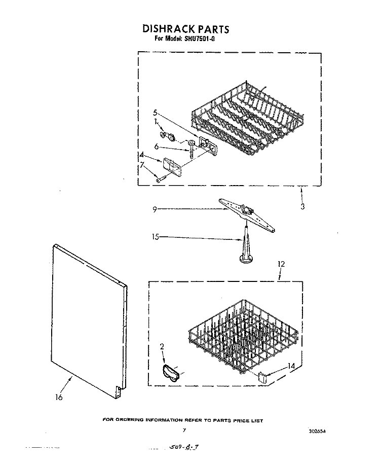 DISHRACK Diagram and Parts List for SHU75010  Whirlpool Dishwasher