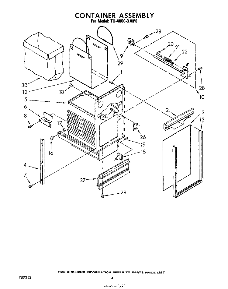 CONTAINER ASSEMBLY Diagram and Parts List for TU4000XMP0  Whirlpool Trash Compactor