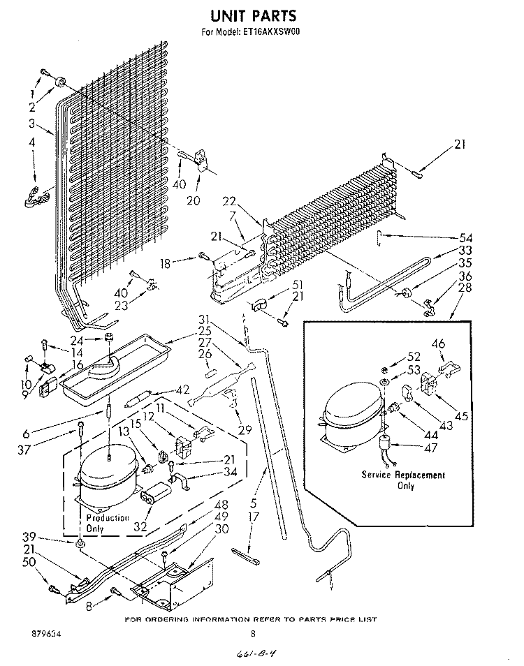 UNIT Diagram and Parts List for ET16AKXSW00  Whirlpool Refrigerator