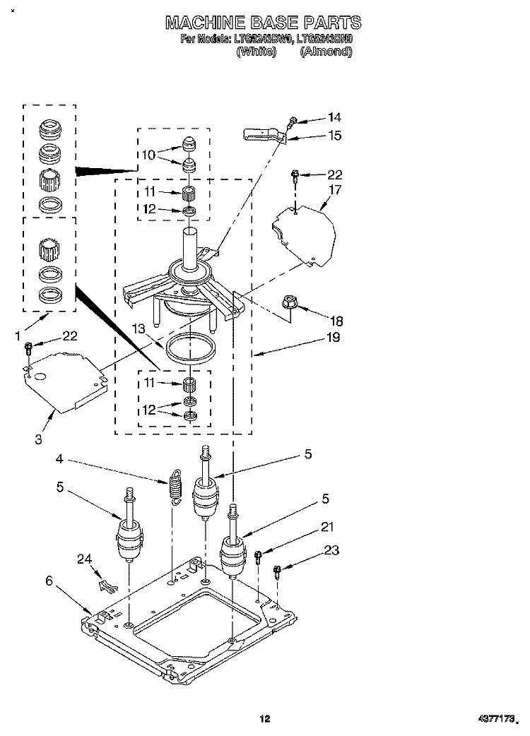 MACHINE BASE Diagram and Parts List for LTG5243BW0  Whirlpool Washer Dryer Combo