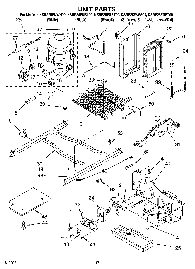 UNIT PARTS Diagram and Parts List for KSRP25FNBT00  KitchenAid Refrigerator