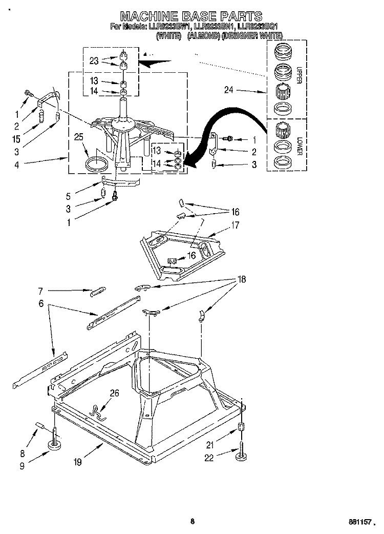 MACHINE BASE Diagram and Parts List for LLR8233BQ1  Whirlpool Washer