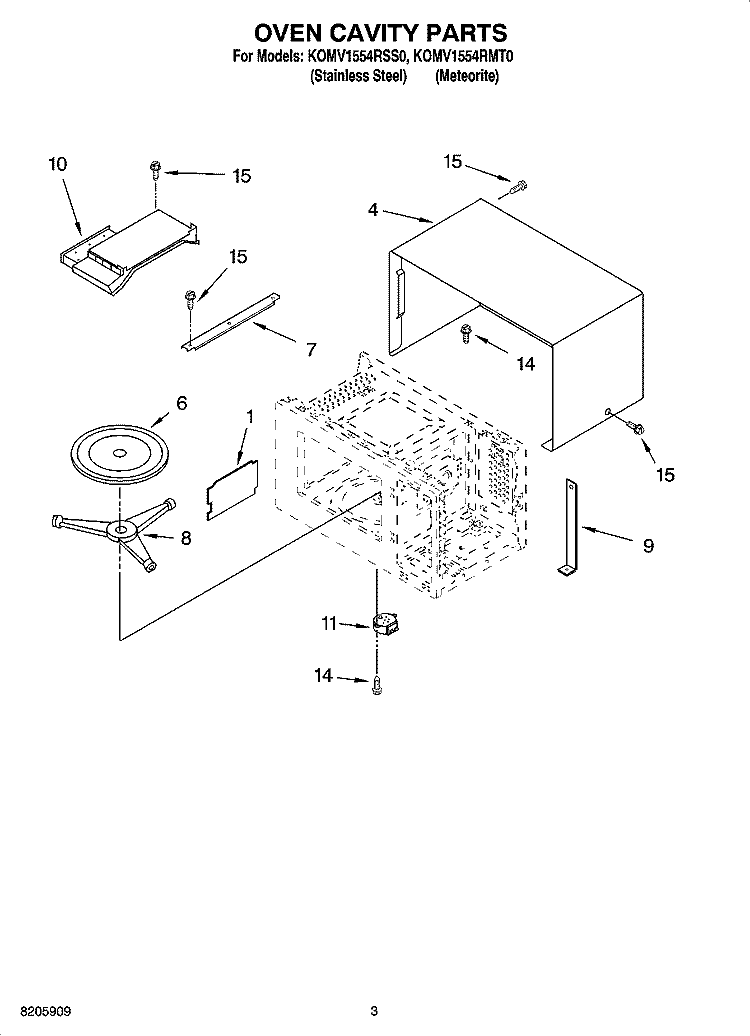 OVEN CAVITY PARTS Diagram and Parts List for KOMV1554RSS0  KitchenAid Microwave