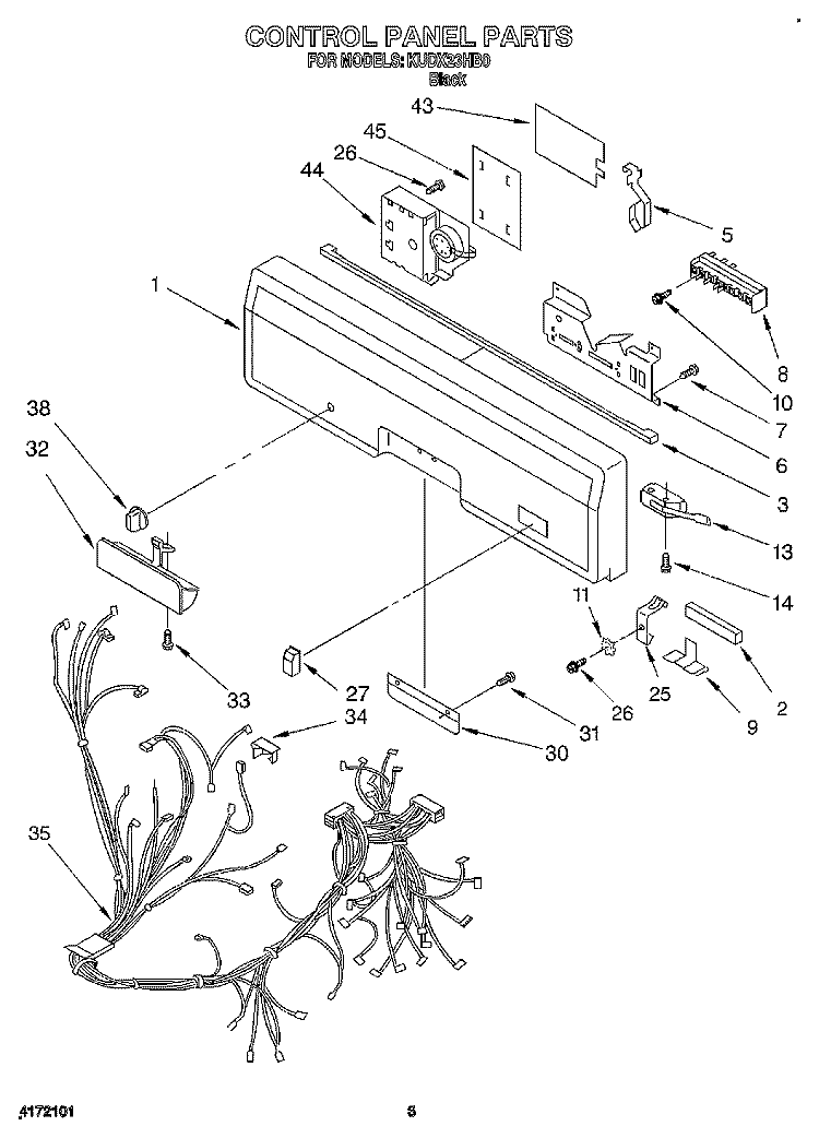CONTROL PANEL, LIT/OPTIONAL Diagram and Parts List for KUDX23HB0  KitchenAid Dishwasher