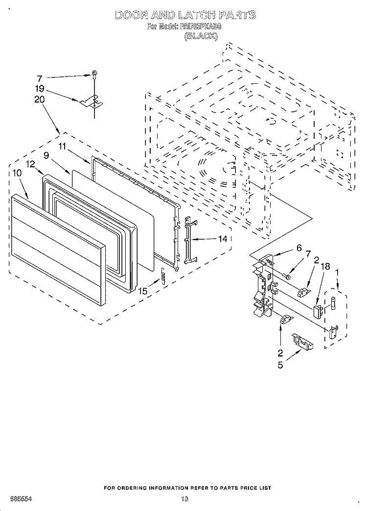 DOOR AND LATCH Diagram and Parts List for RM765PXAB0  Whirlpool Wall Oven