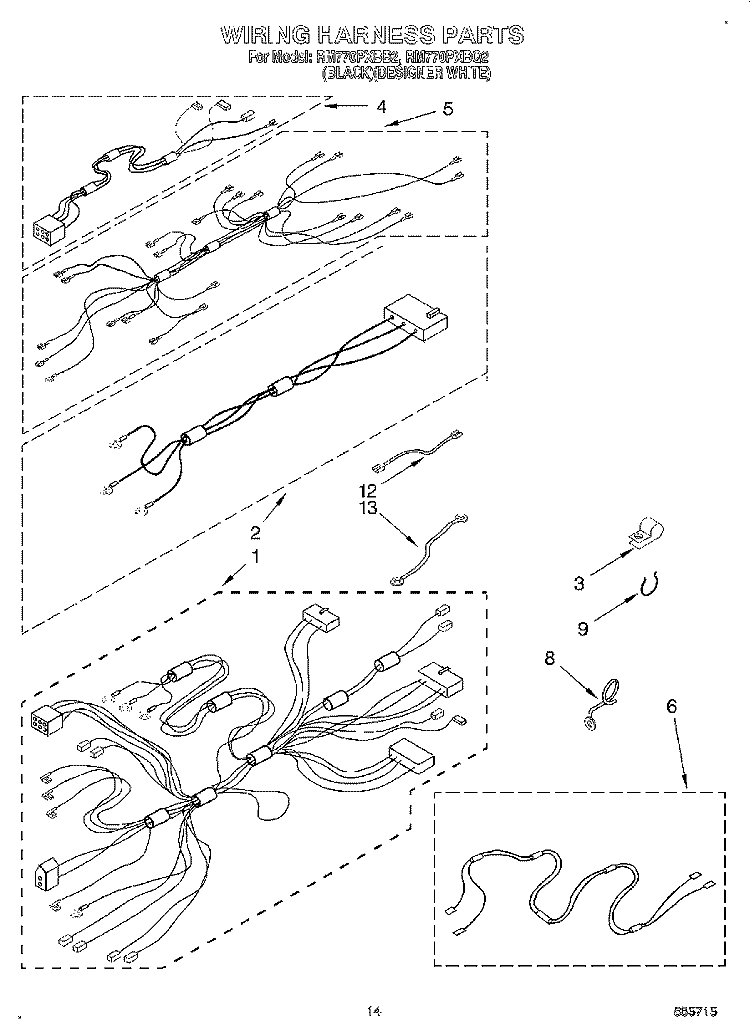 WIRING HARNESS Diagram and Parts List for RM770PXBB2  Whirlpool Wall Oven