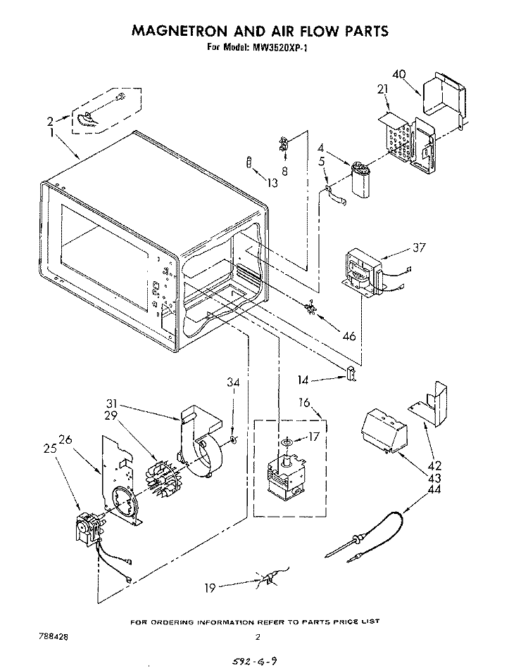 MAGNETRON AND AIR FLOW Diagram and Parts List for MW3520XP1  Whirlpool Microwave